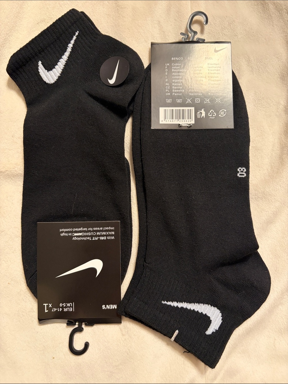 Nike Black Low-Cut Men's Athletic Socks with White Swoosh - 2 Pack